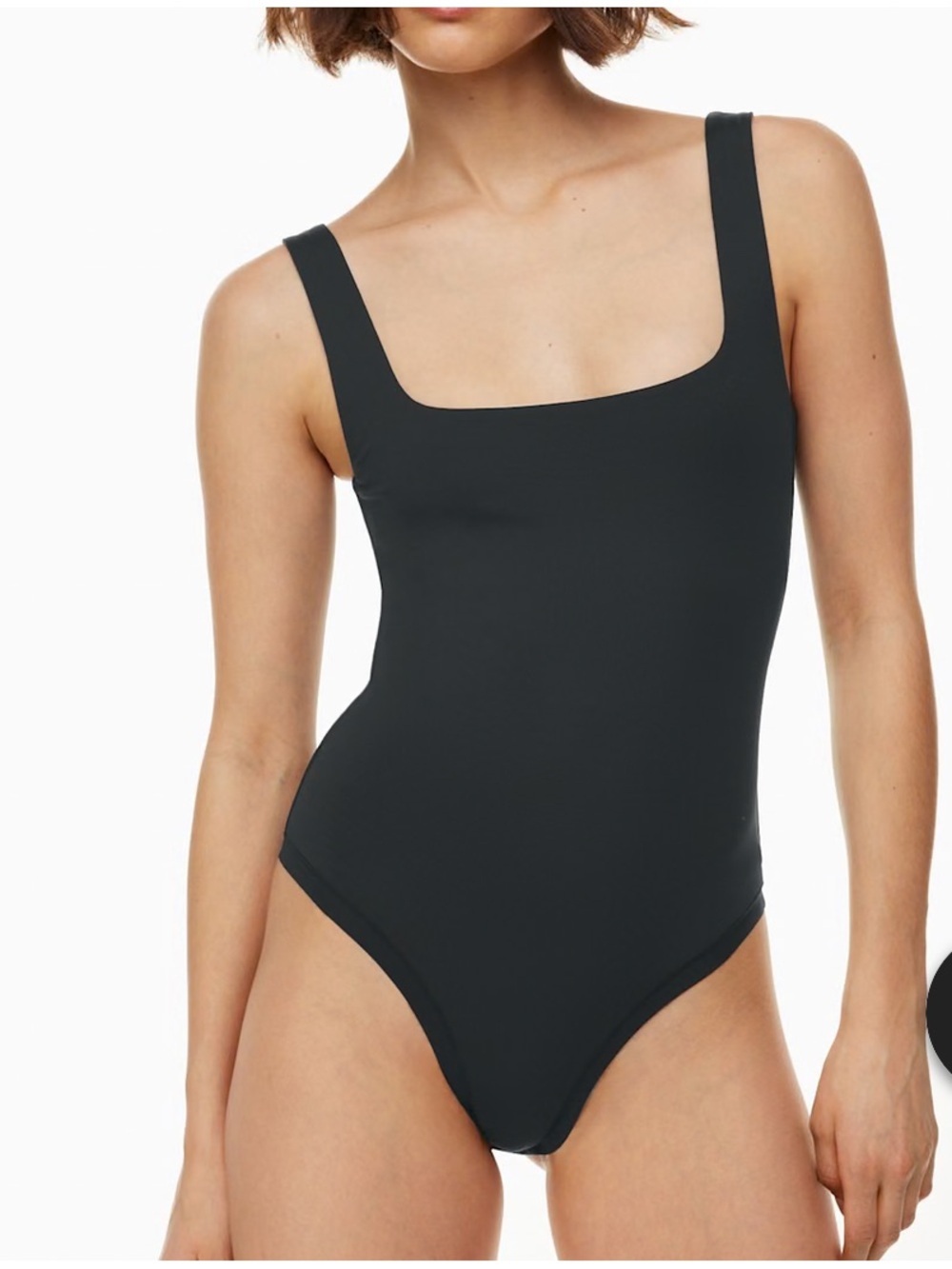 Aritzia Contour Bodysuit Womens XL Black Sleeveless Square Neck Thong Stretch